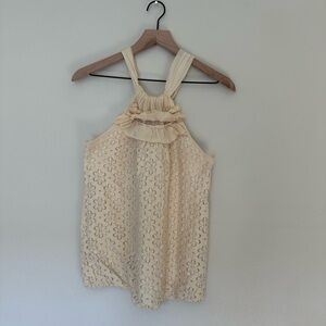 ELLA MOSS Beige Crochet Lace Halter Tank Top